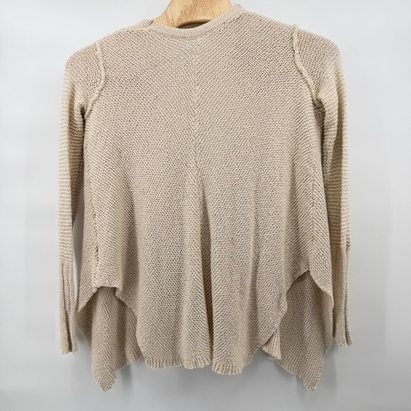 Free People Cream Knit Open Front Cardigan Sweater V Neck Pockets Medium - Picture 3 of 7